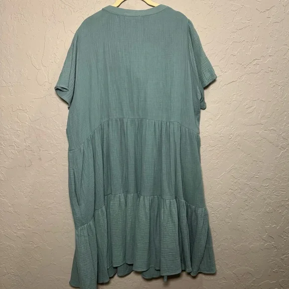 Lucky Brand Gauzy Teal Ruffle Dress 1X - Picture 5 of 6